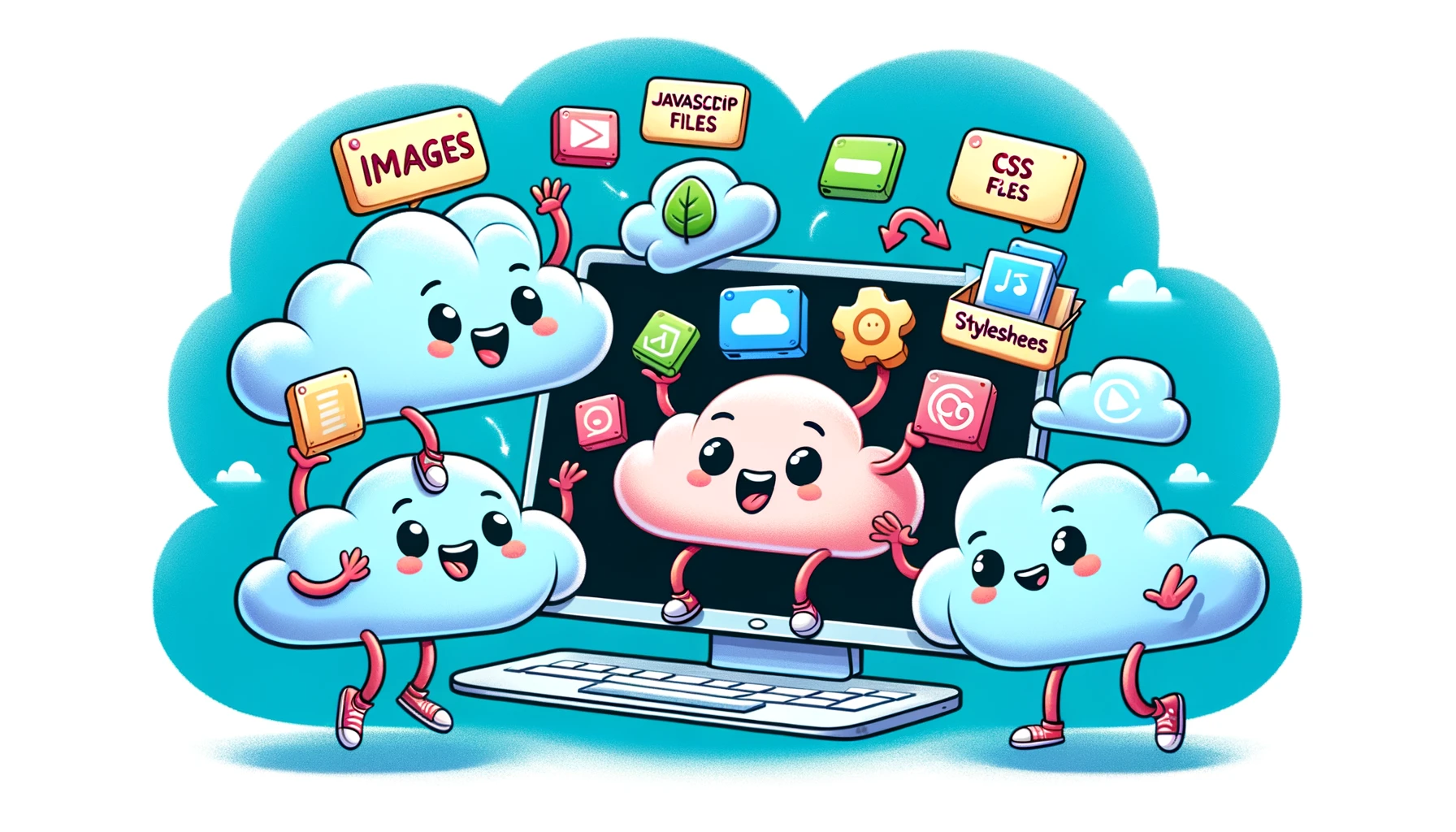 Kleine Wolken die einem Monitor Daten geben